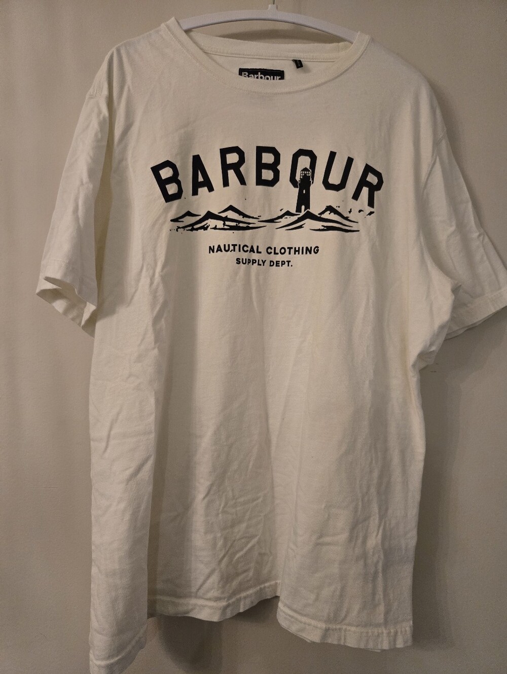 Barbour Shirt Mens [XL] White Nautical Lighthouse Graphic T-Shirt Tailored Fit